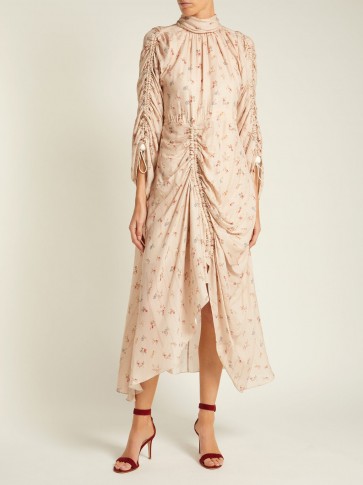 PREEN BY THORNTON BREGAZZI Zillie beige floral-print silk dress ~ feminine occasion wear