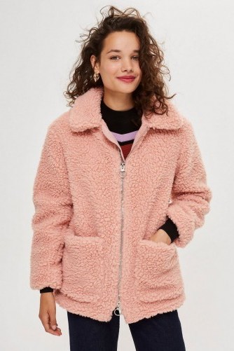 TOPSHOP Pink Zip Up Borg Jacket / casual fluff - flipped