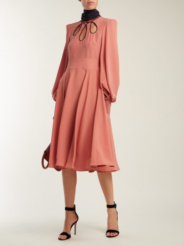 ROKSANDA Adena pink silk dress ~ cut-out neckline ~ blouson sleeves ~ flared hem ~ floaty feminine style