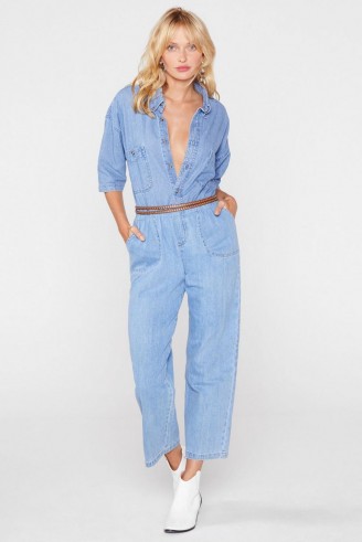 Nasty Gal After Party Vintage All In One Go Denim Jumpsuit in blue light wash / retro fashion