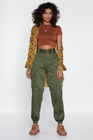 Nasty Gal After Party Vintage Utility Need These Pants in Khaki / cuffed green utilitarian trousers - flipped
