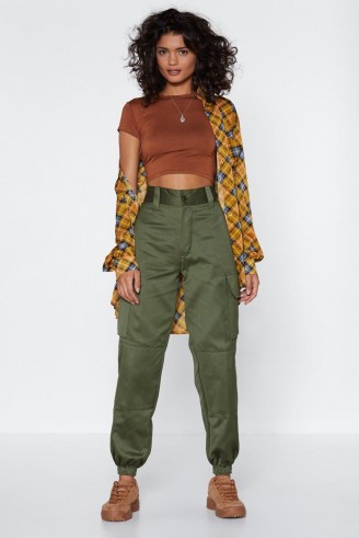 Nasty Gal After Party Vintage Utility Need These Pants in Khaki / cuffed green utilitarian trousers