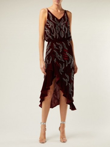 DODO BAR OR Agnes bead-embellished burgundy velvet dress ~ rich reds ~ luxe event wear - flipped