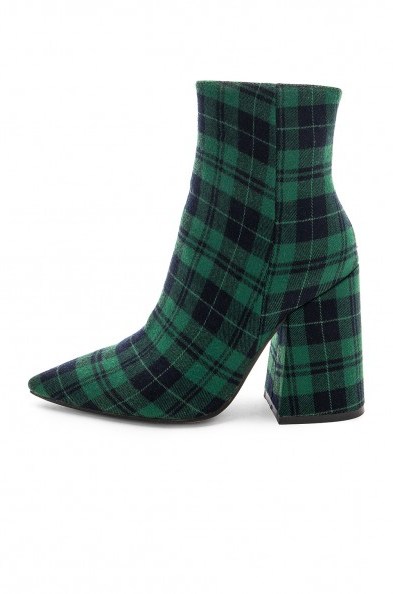 Alias Mae AHARA BOOTIE Green Tartan – plaid print block heeled boot - flipped