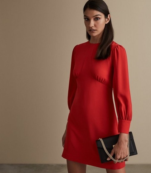 REISS ANALISE SEAM DETAIL CREPE DRESS RED - flipped