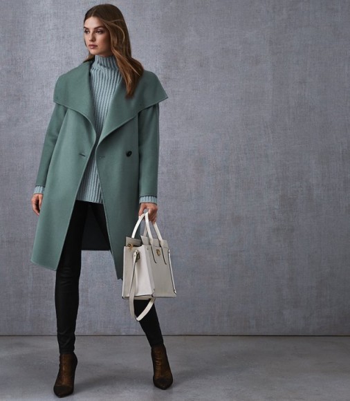 REISS ANTONIA WRAP COLLAR COAT DUCK EGG ~ luxe outerwear ~ wide lapel winter coats