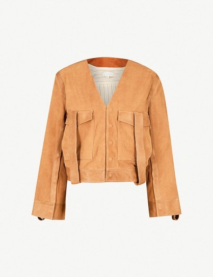 ARJE Alma belted suede jacket tan ~ cropped style ~ luxe outerwear - flipped