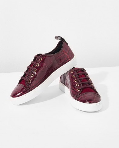 JIGSAW ASA CROC LEATHER TRAINER Wine / rich-red sporty flats - flipped