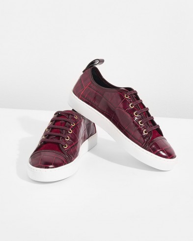 JIGSAW ASA CROC LEATHER TRAINER Wine / rich-red sporty flats