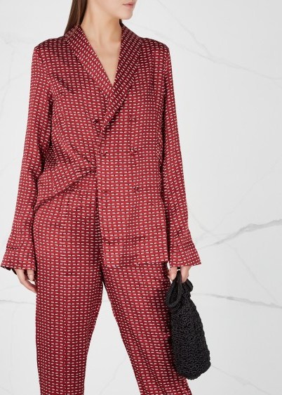 ASCENO Red Printed silk pyjama-style blazer ~ nightwear style jacket - flipped