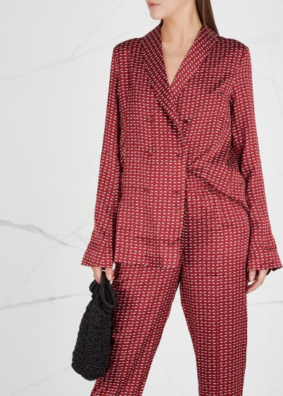 ASCENO Red Printed silk pyjama-style blazer ~ nightwear style jacket