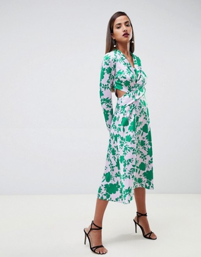ASOS DESIGN collar midi tea dress in floral | green cut-out frock | crossover design