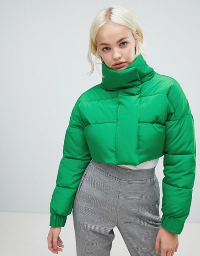ASOS DESIGN cropped puffer jacket Green