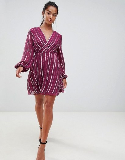 ASOS DESIGN Petite exclusive sequin wrap dress with 70’s sleeve | sequinned party frock - flipped