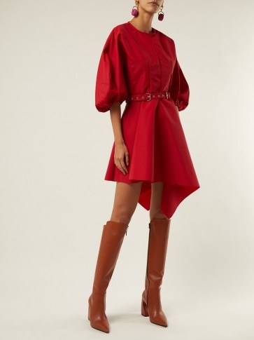 MARQUES’ALMEIDA Asymmetric belted red taffeta dress - flipped