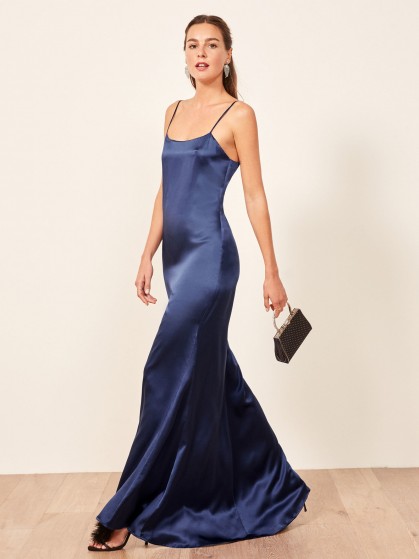 REFORMATION Athena Dress Caspian ~ long blue slip dresses
