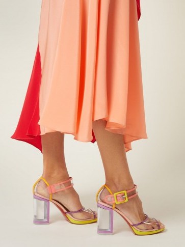CHRISTIAN LOUBOUTIN Barbaclara 100 multicoloured patent-leather and PVC sandals ~ clear chunky heels - flipped