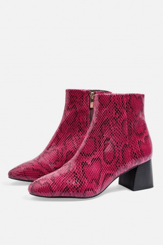 TOPSHOP Babe Pink Snake Print Ankle Boots