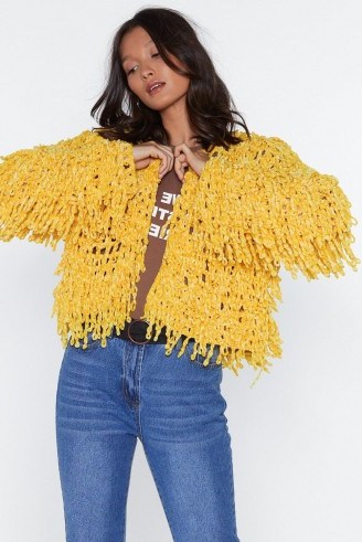 NASTY GAL Bad Romance Chenille Jacket in gold – shaggy knitwear - flipped