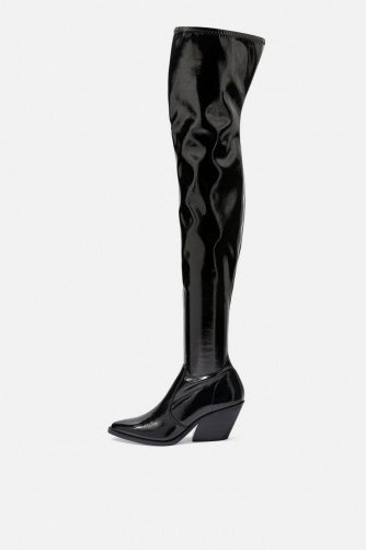 TOPSHOP Bamboo Over The Knee Boots in black ~ angled heels - flipped