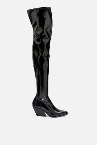 TOPSHOP Bamboo Over The Knee Boots in black ~ angled heels