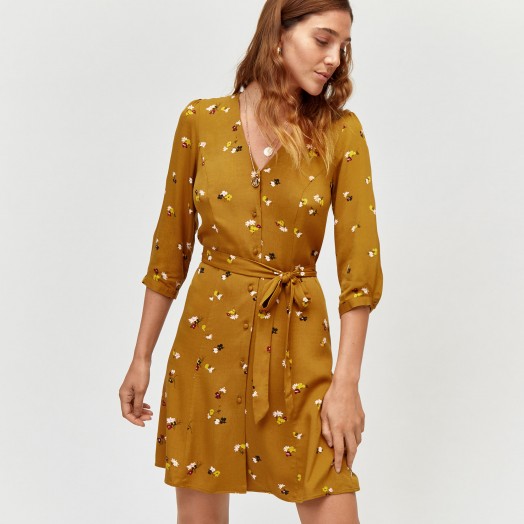 WAREHOUSE BEA DITSY FLORAL BUTTON DRESS