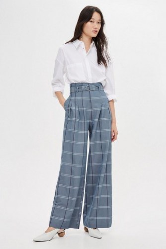 TOPSHOP Blue Belted Wide Leg Trousers / checked pants - flipped