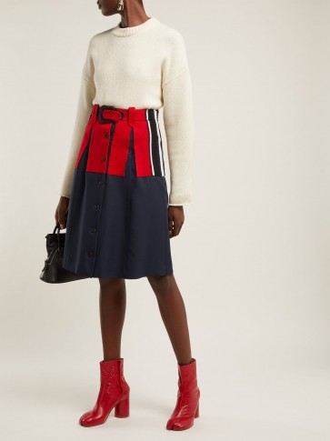 MAISON MARGIELA Belted wool-trimmed twill skirt