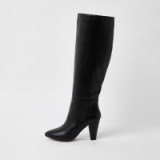 River Island Black leather knee high block heel boots – essential winter style
