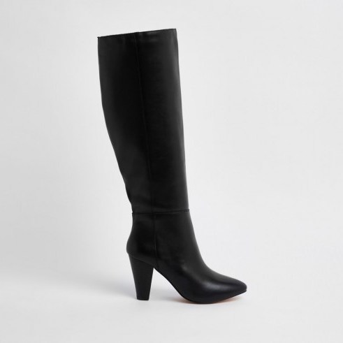 River Island Black leather knee high block heel boots – essential winter style - flipped