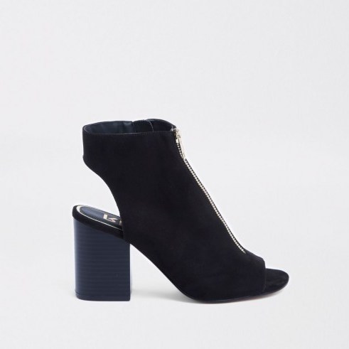 RIVER ISLAND Black zip-up shoe boot – block heel bootie - flipped