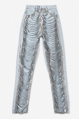 TOPSHOP Bleach Mom Chainmail Fringe Jeans - flipped