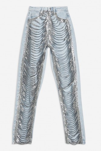 TOPSHOP Bleach Mom Chainmail Fringe Jeans