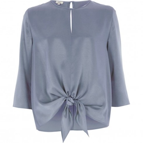 RIVER ISLAND Blue satin tie front top - flipped