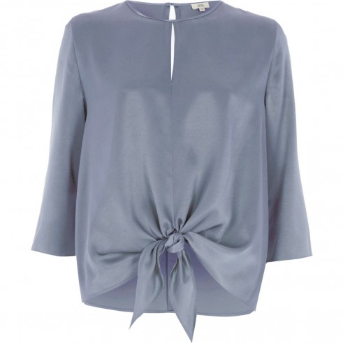RIVER ISLAND Blue satin tie front top