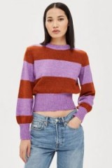 Topshop Bold Stripe Crew Neck Jumper in Purple and brown | retro knitwear