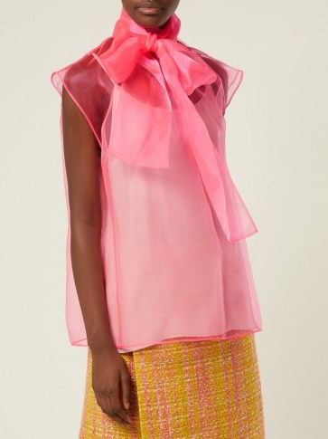 PRADA Bow-neck neon-pink organza blouse ~ feminine semi sheer top - flipped