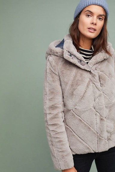 Ruby & Ed Brena Faux-Fur Coat in Grey / fluffy hooded jacket