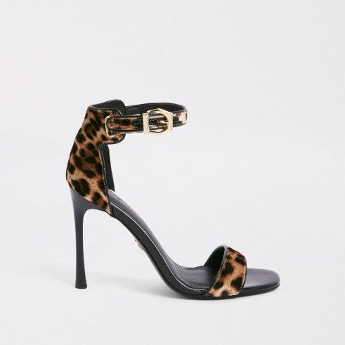 River Island Brown leopard print barely there sandals – glamorous party shoes - flipped