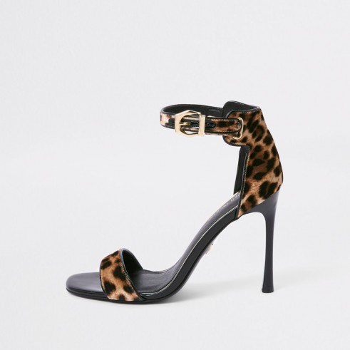 River Island Brown leopard print barely there sandals – glamorous party shoes