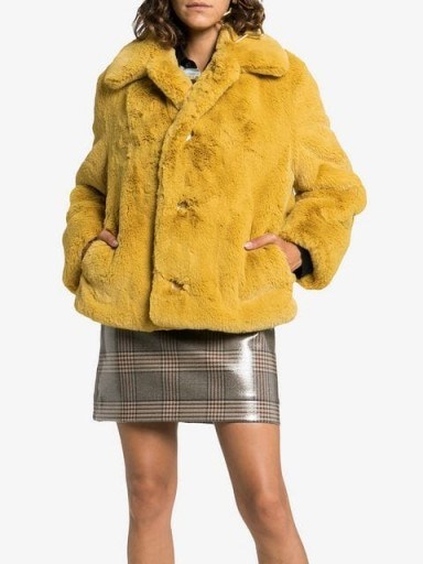 BURBERRY Yellow Teddy Faux Fur Coat / autumnal colour - flipped
