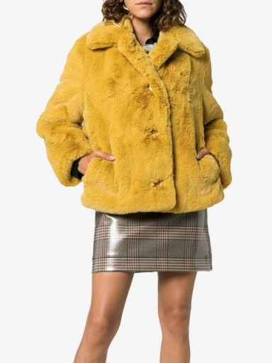 BURBERRY Yellow Teddy Faux Fur Coat / autumnal colour