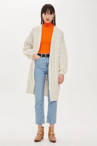 Topshop Cable Knit Longline Cardigan in Oatmeal | neutral knitwear