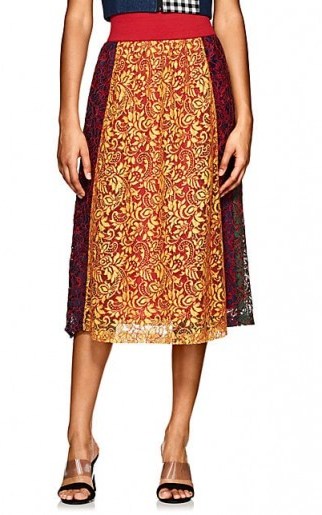 CF. GOLDMAN Red and Yellow Colorblocked Floral Lace Midi-Skirt ~ luxe clothing - flipped