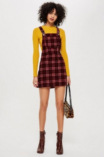 TOPSHOP Red Check Corduroy Pinafore Dress - flipped