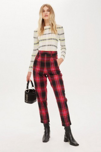 TOPSHOP Pink Check Tapered Trousers / tartan pants