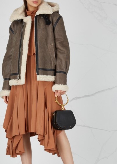 CHLOÉ Shearling-lined brown leather aviator jacket ~ winter luxe - flipped