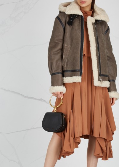 CHLOÉ Shearling-lined brown leather aviator jacket ~ winter luxe