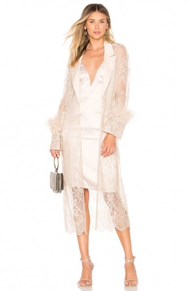 Chrissy Teigen X REVOLVE JET LAGGED BED JACKET Champagne – sheer lace event coats - flipped