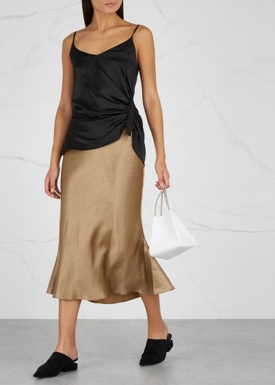 CHRISTOPHER ESBER Antique gold bias-cut linen-blend skirt